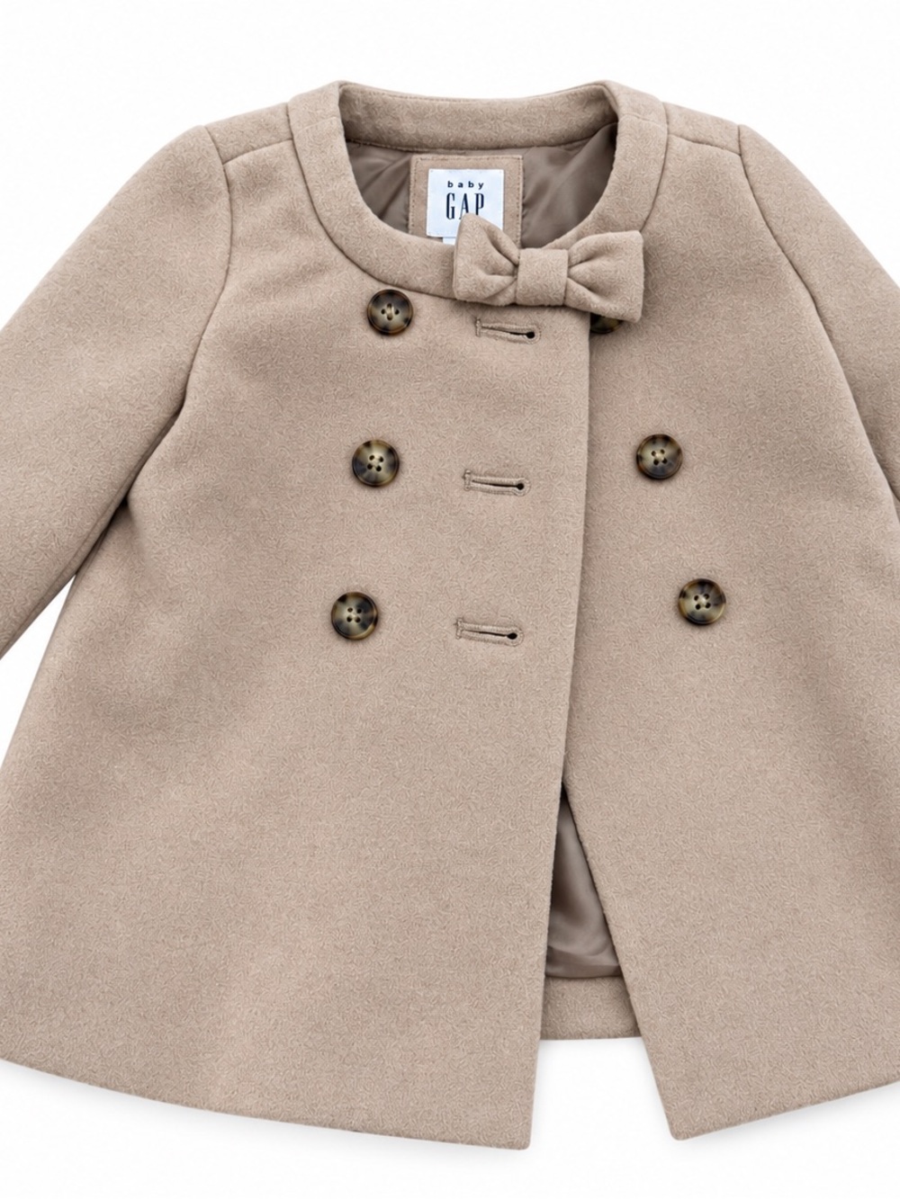GAP Toddler Double-Breasted Bow Coat in Taupe